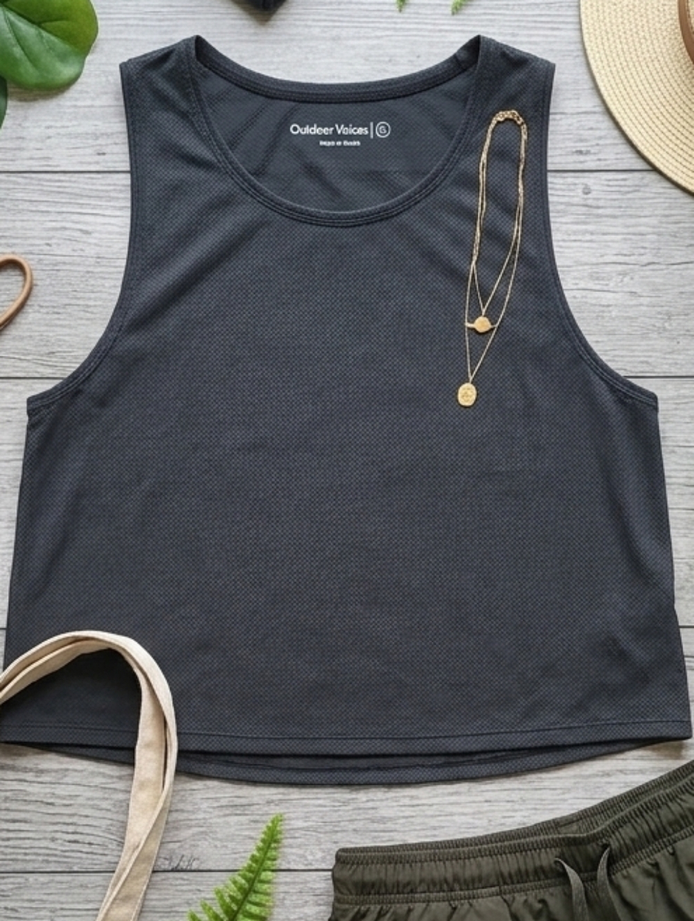 Outdoor Voices Charcoal Cropped Mesh Tank